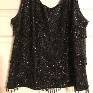 Flapper glam! Vintage bling!  Black sequins & beads, sleeveless shell.